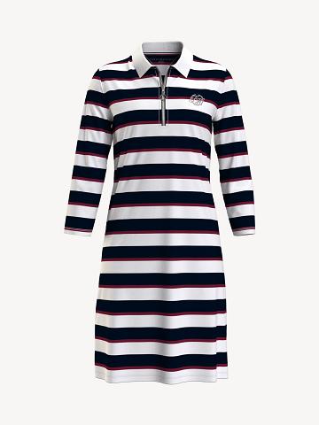 Női Tommy Hilfiger Essential Slim Fit Stripe Polo Dresses Fehér Fekete | HU 75HAP